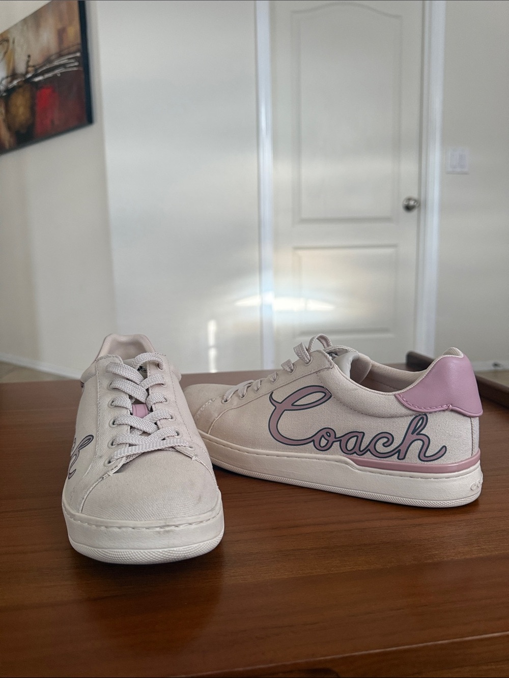 Coach Women’s Pink-Trim Canvas Sneakers 9US